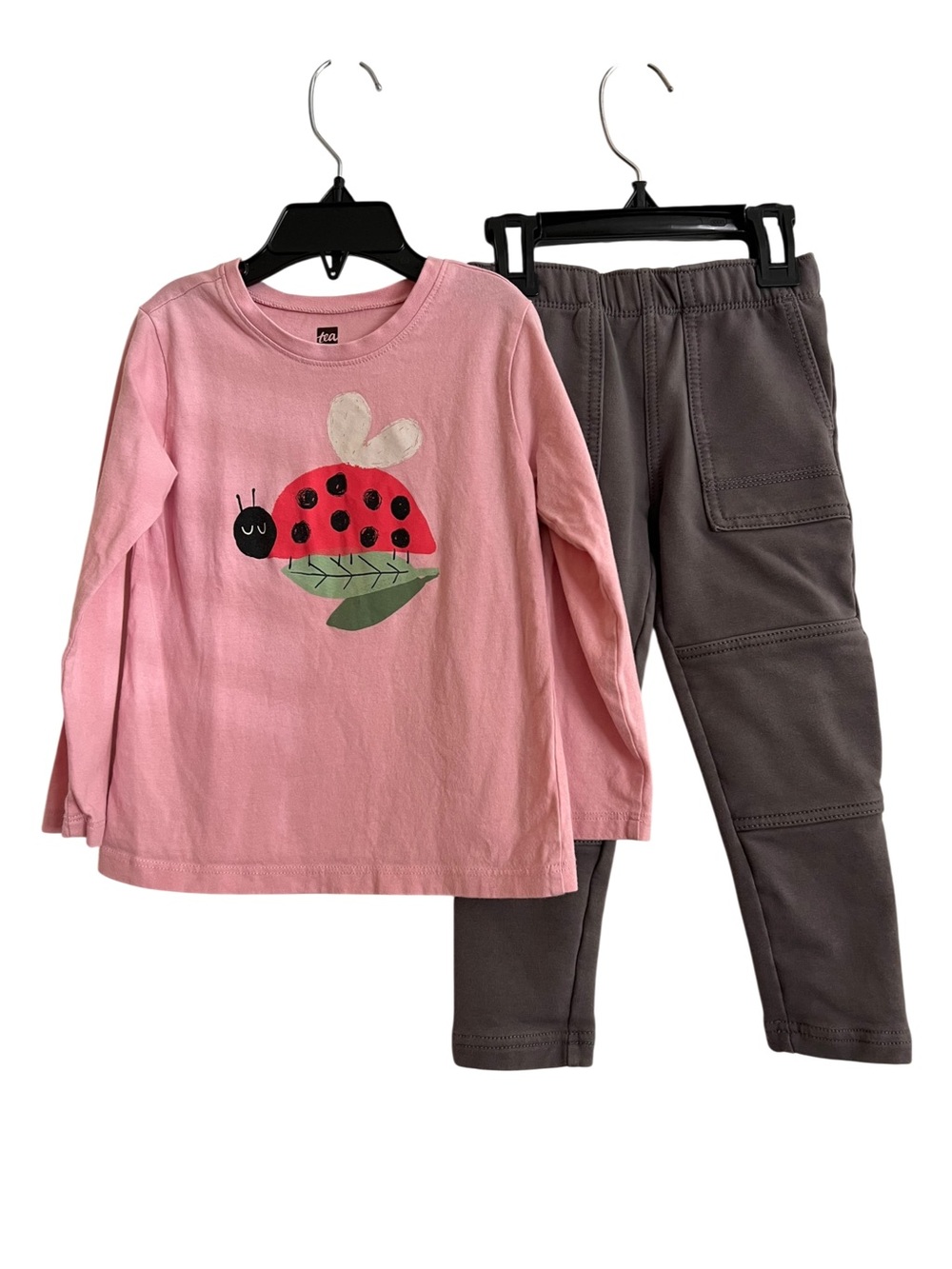 Tea Collection Pink Ladybug Long Sleeve Top & Gray Leggings Set